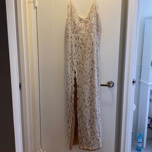 White and tan maxi dress